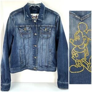 Disney World Denim Jacket Womens Large 50th Anniv Rhinestone Mickey Mouse Back